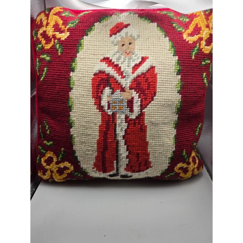 vintage needlepoint pillow Mrs Clause 9 X 9